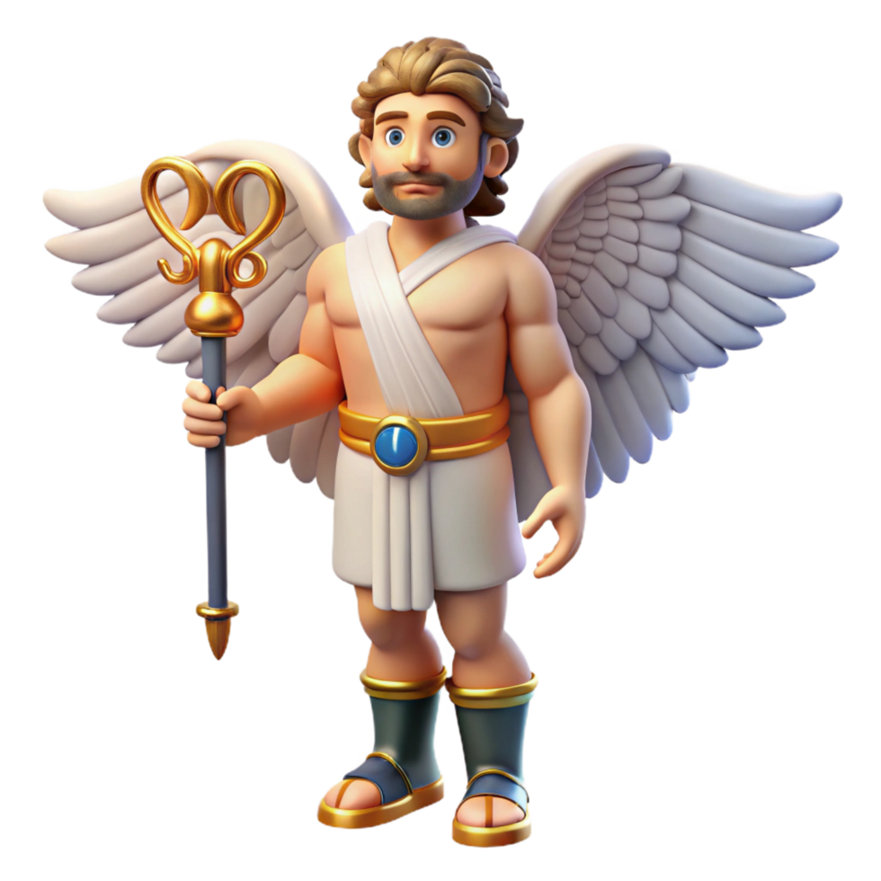 sought-after artistic Hermes, messenger god, winged sandals, caduceus, NO BACKGROUND with Transparent Background. genuine png