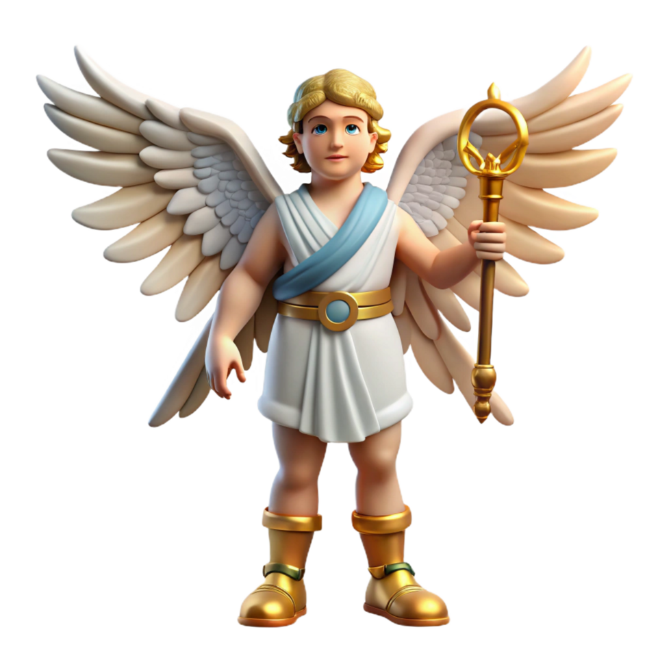 memorable geometric Hermes, messenger god, winged sandals, caduceus, NO BACKGROUND with Transparent Background. perfect clarity png