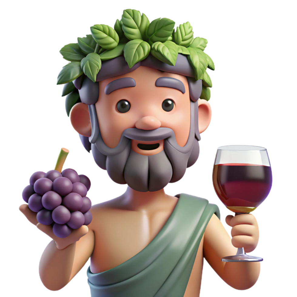 mesmerizing impressionist Dionysus, god of wine, grapes and wineglass, NO BACKGROUND with Transparent Background. masterfully captured png