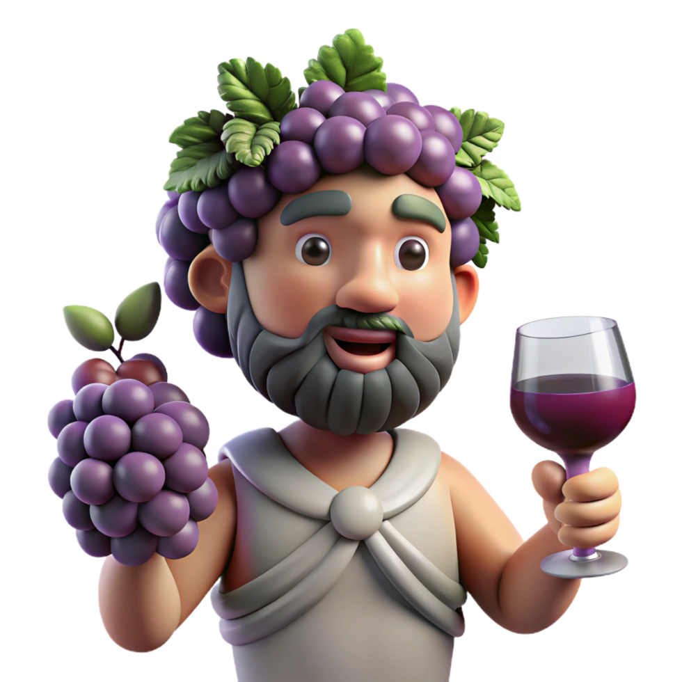 sumptuous exemplary Dionysus, god of wine, grapes and wineglass, NO BACKGROUND with Transparent Background. png