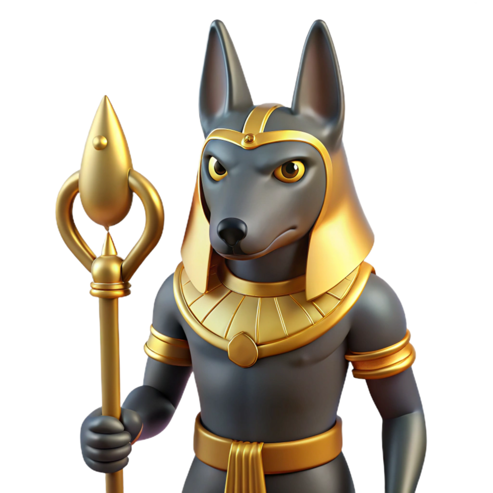 impressive standout Anubis, Egyptian god of the dead, jackal-headed, NO BACKGROUND with Transparent Background. png