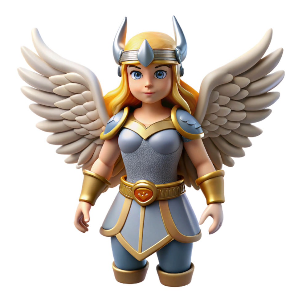 inspired geometric Valkyrie, winged warrior maiden, Norse mythology, NO BACKGROUND with Transparent Background. studio quality png