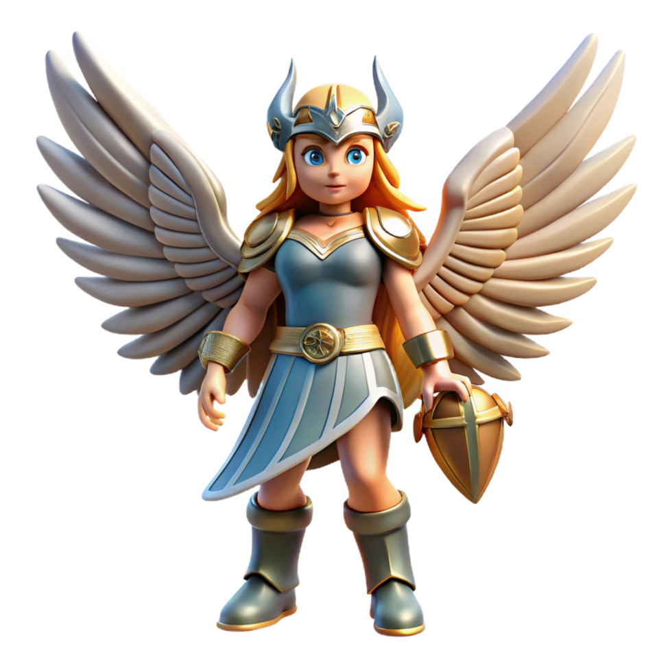 stunning mysterious classic Valkyrie, winged warrior maiden, Norse mythology, NO BACKGROUND with Transparent Background. professional png
