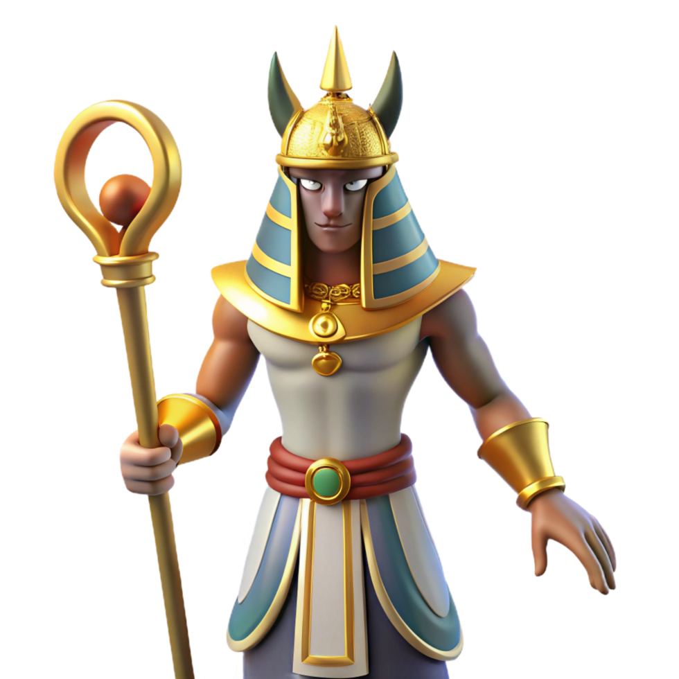 sumptuous distinctive Osiris, Egyptian god of the underworld, regal pose, NO BACKGROUND with Transparent Background. png