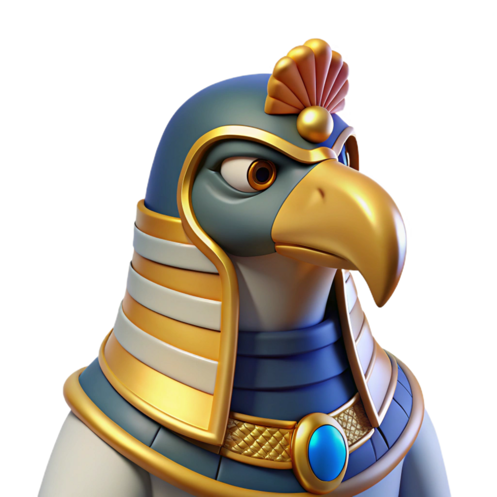 rare geometric Horus, Egyptian god of the sky, falcon-headed, NO BACKGROUND with Transparent Background. museum quality png