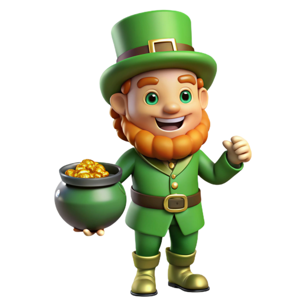 wonderful nordic Leprechaun, Irish fairy, pot of gold, NO BACKGROUND with Transparent Background. crisp png