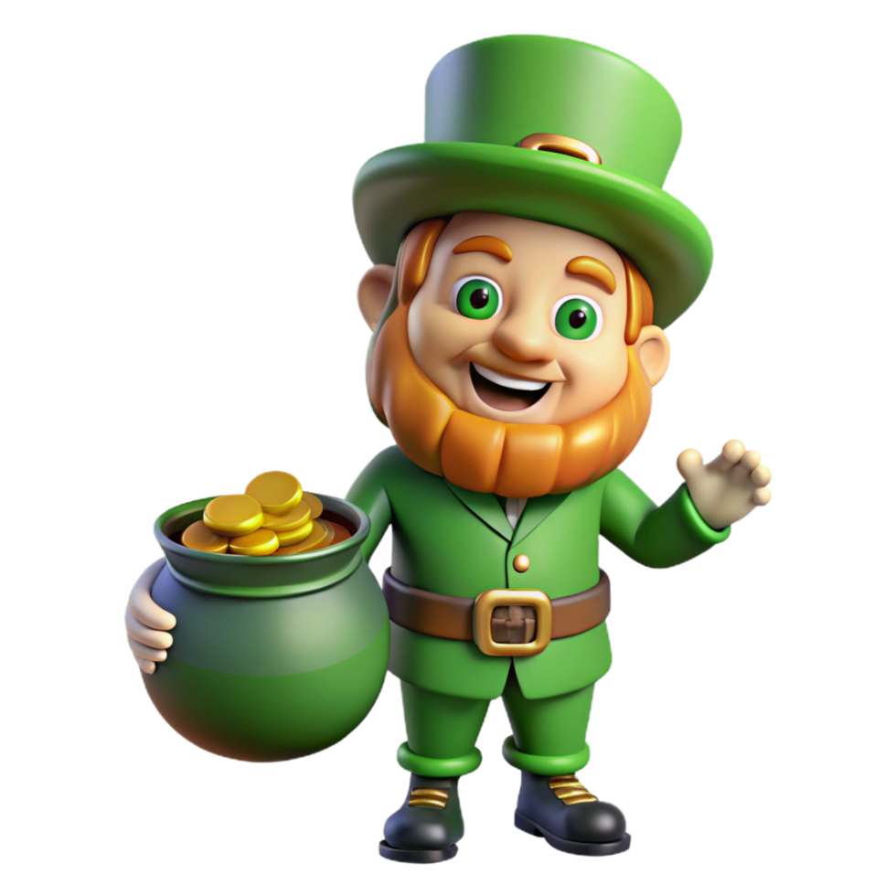 spectacular whimsical minimalist Leprechaun, Irish fairy, pot of gold, NO BACKGROUND with Transparent Background. elite png