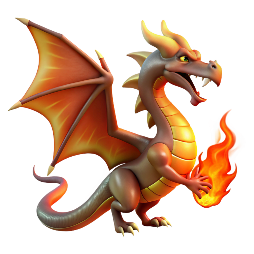majestic remarkable Dragon, mythical winged serpent, fire-breathing, NO BACKGROUND with Transparent Background. png
