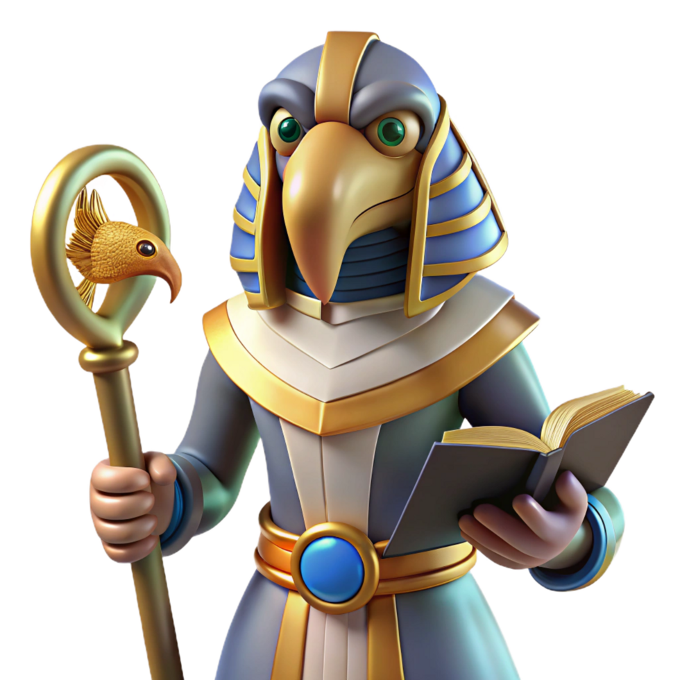 nostalgic striking Thoth, Egyptian god of writing and knowledge, ibis-headed. NO BACKGROUND with Transparent Background. luxury png
