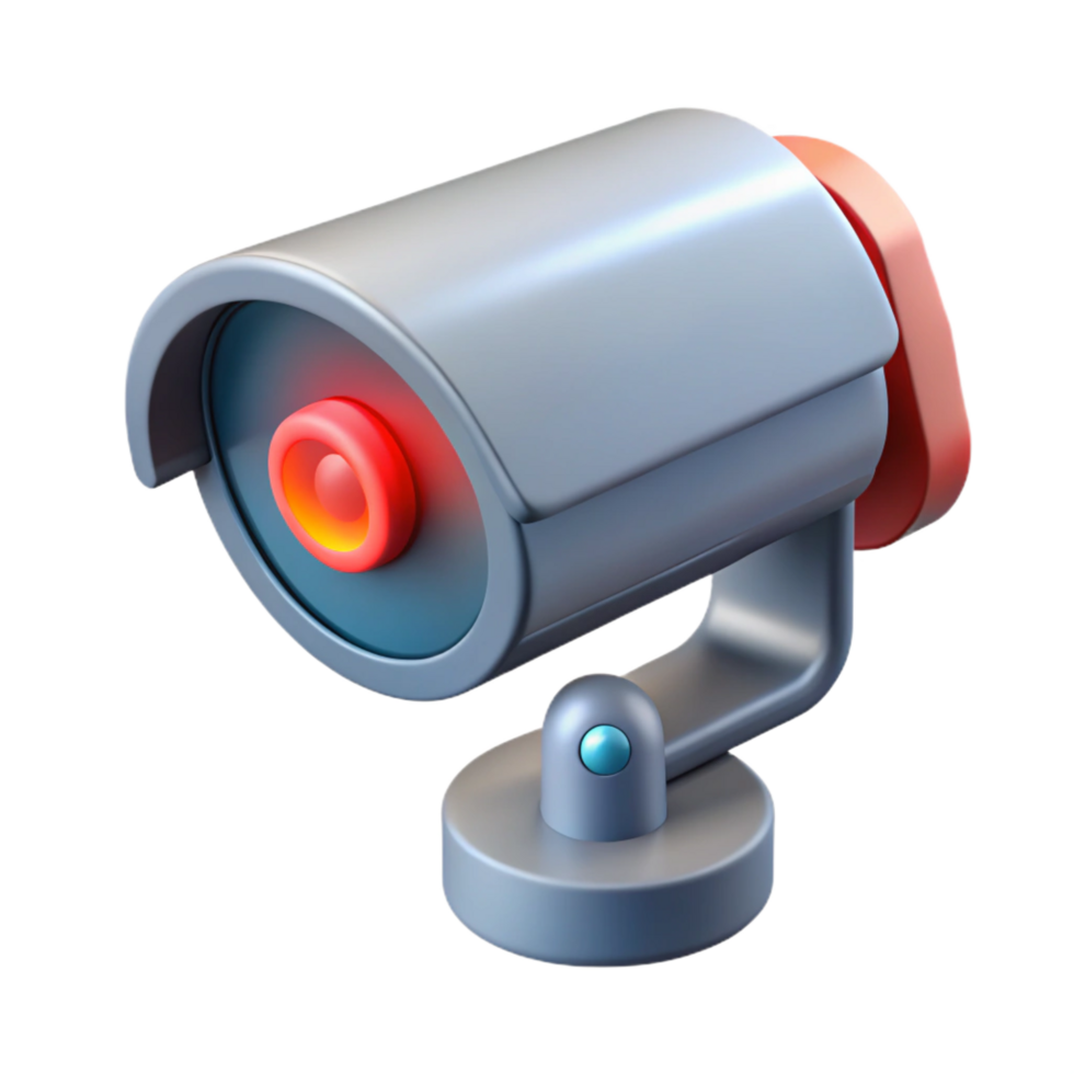 picturesque dramatic gothic Security camera with blinking red light NO BACKGROUND with Transparent Background. professional png