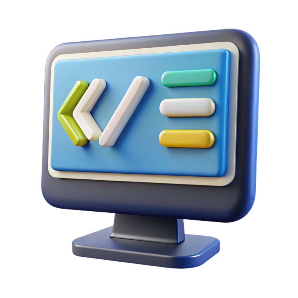 serene peaceful futuristic Computer monitor displaying code NO BACKGROUND with Transparent Background. museum quality png