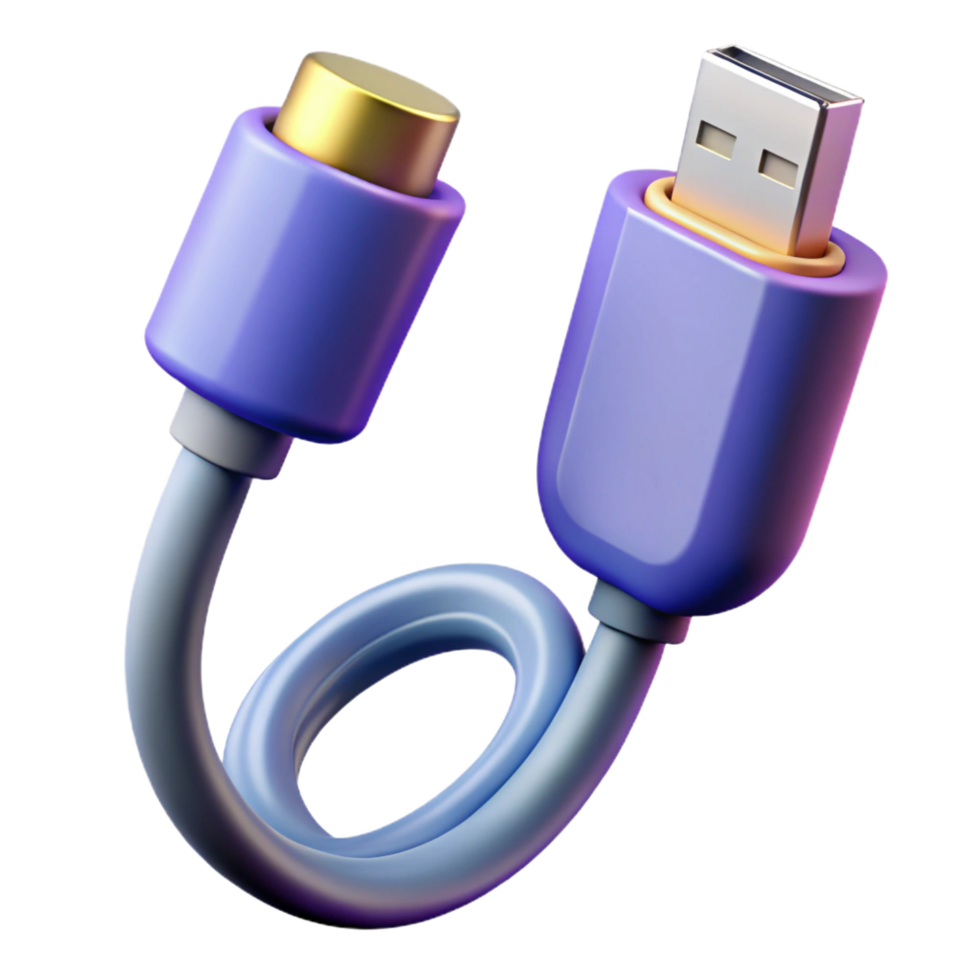 vibrant rustic USB-C cable NO BACKGROUND with Transparent Background. expertly shot png