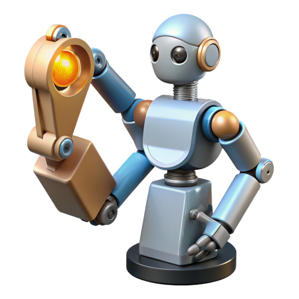 spectacular calm abstract Robot arm holding a small object NO BACKGROUND with Transparent Background. high quality png