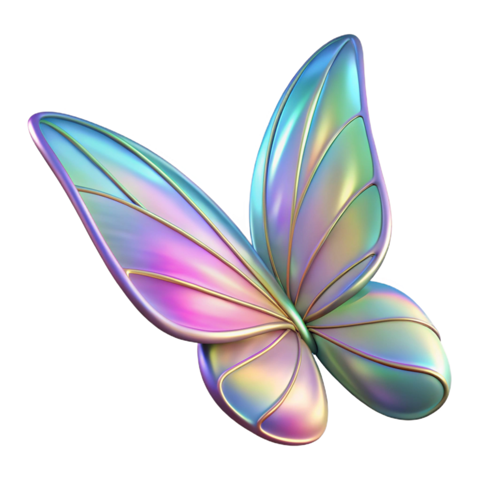 serene modern A single, delicate fairy wing shimmering with iridescent colors, NO BACKGROUND with Transparent Background. high quality png