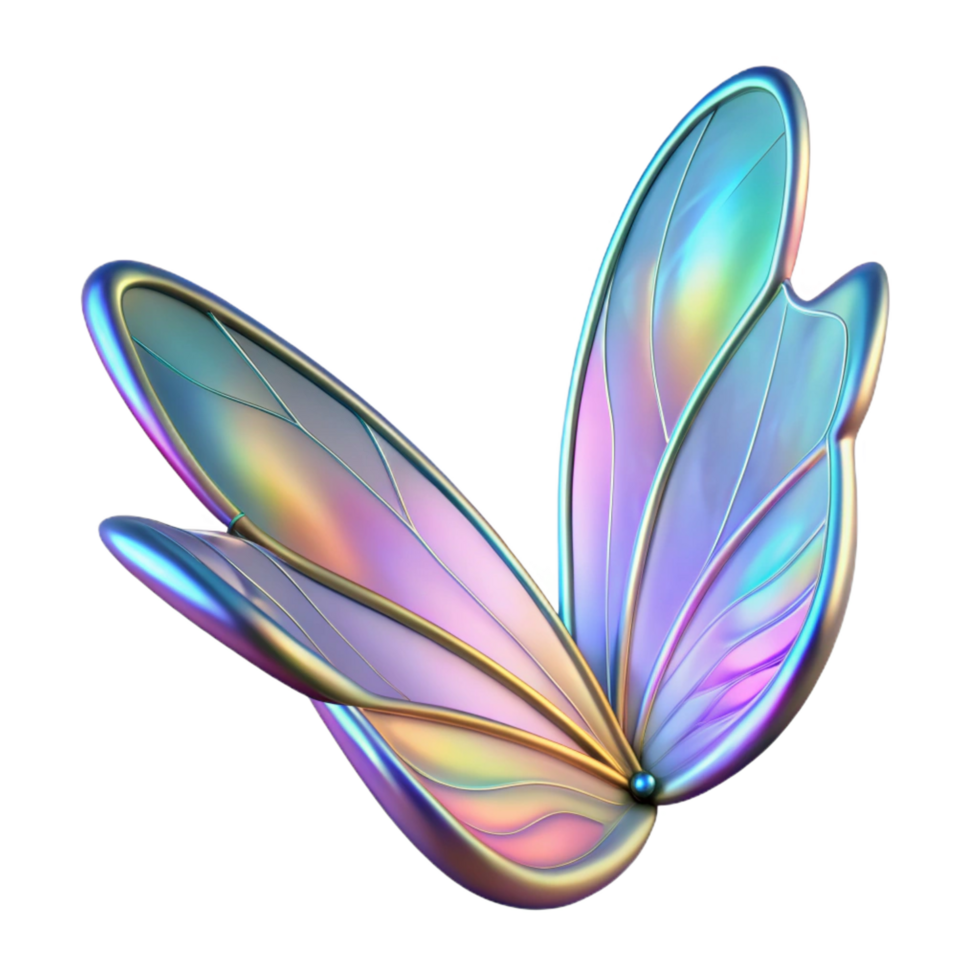 majestic futuristic A single, delicate fairy wing shimmering with iridescent colors, NO BACKGROUND with Transparent Background. 4K png