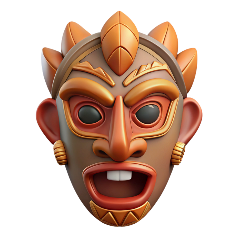 sumptuous rare A stylized tribal mask with intricate carvings, NO BACKGROUND with Transparent Background. png