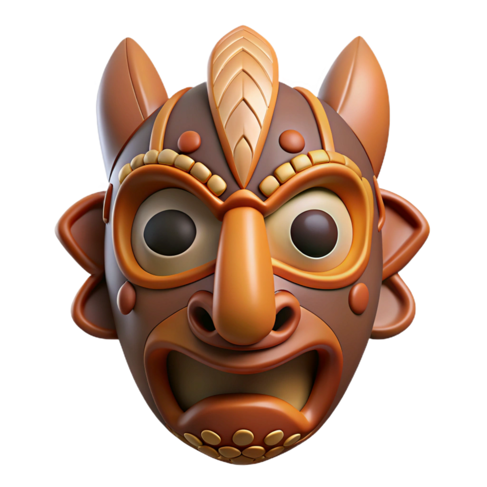 picturesque intense creative A stylized tribal mask with intricate carvings, NO BACKGROUND with Transparent Background. gallery standard png