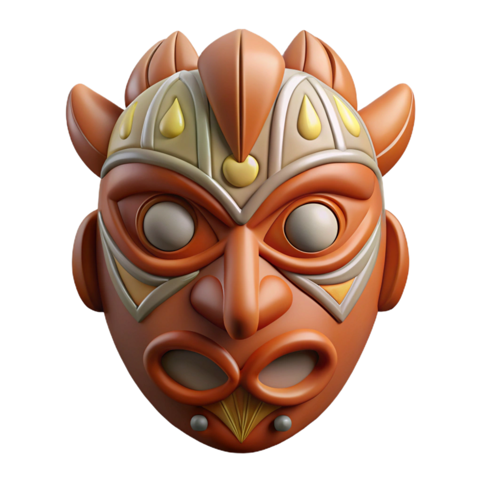 signature abstract A stylized tribal mask with intricate carvings, NO BACKGROUND with Transparent Background. exclusive png