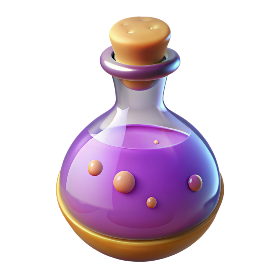 timeless elegant A stylized illustration of a magic potion bottle with bubbling liquid, NO BACKGROUND with Transparent Background. 8K png