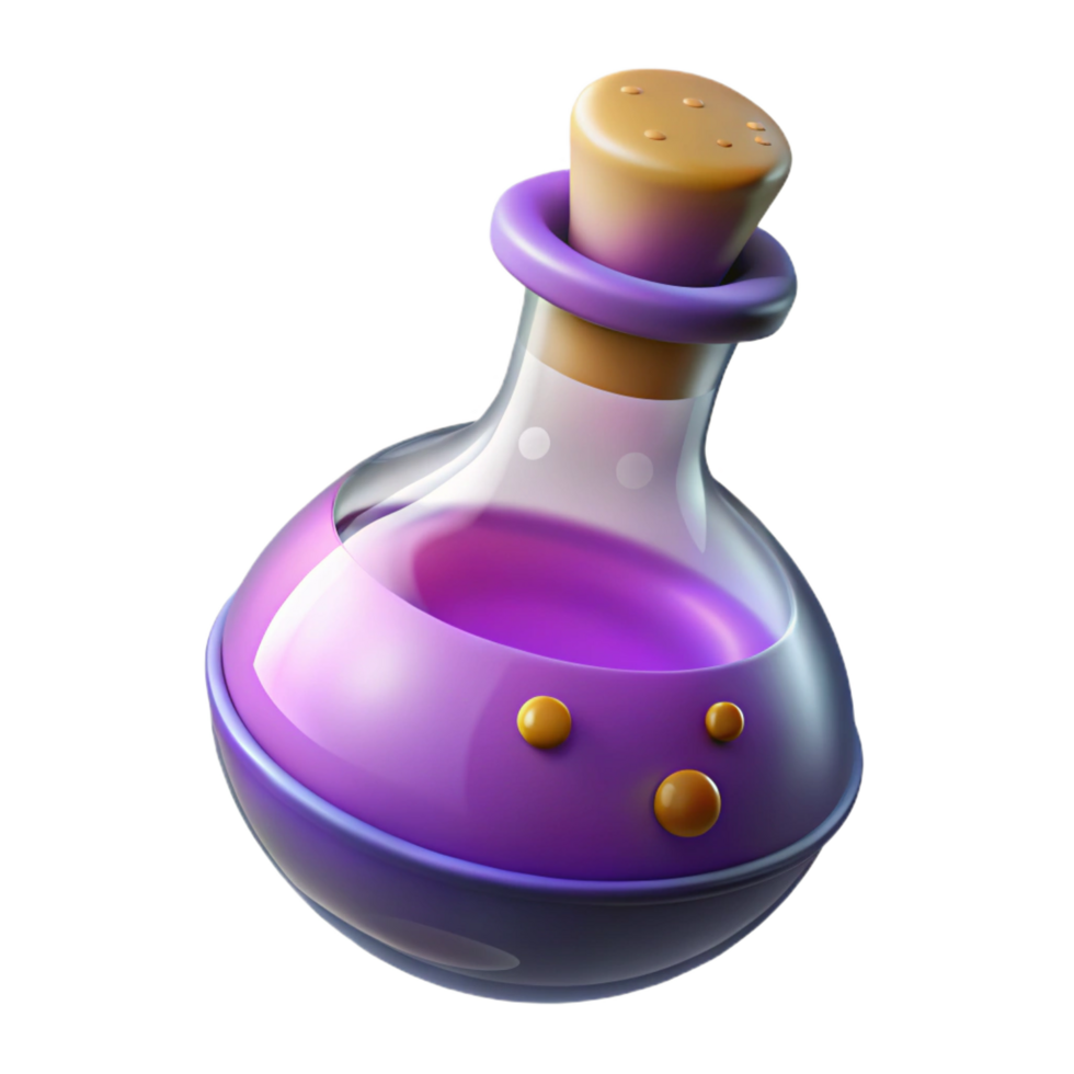 magnificent mid-century A stylized illustration of a magic potion bottle with bubbling liquid, NO BACKGROUND with Transparent Background. refined png