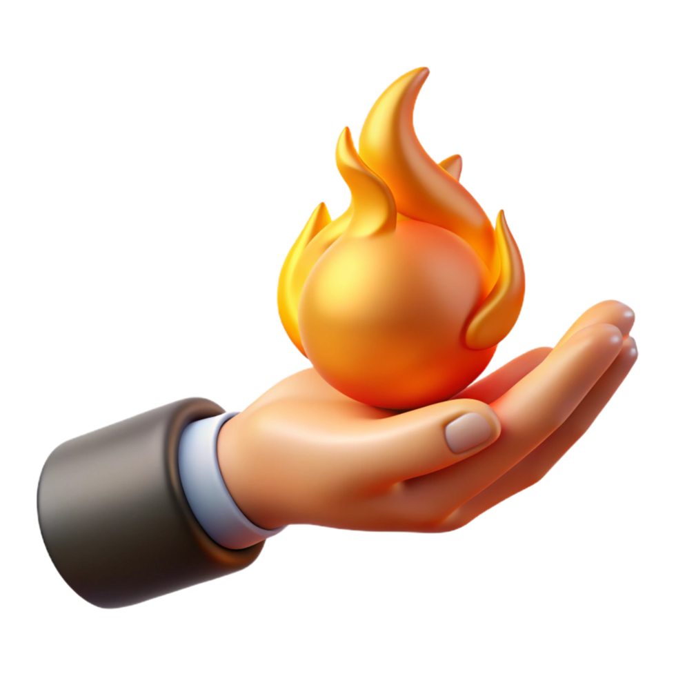 striking coveted A single hand holding a flaming fireball, NO BACKGROUND with Transparent Background. png