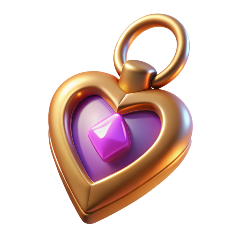 splendid romantic gothic A stylized heart-shaped locket with a glowing gem, NO BACKGROUND with Transparent Background. impeccable png