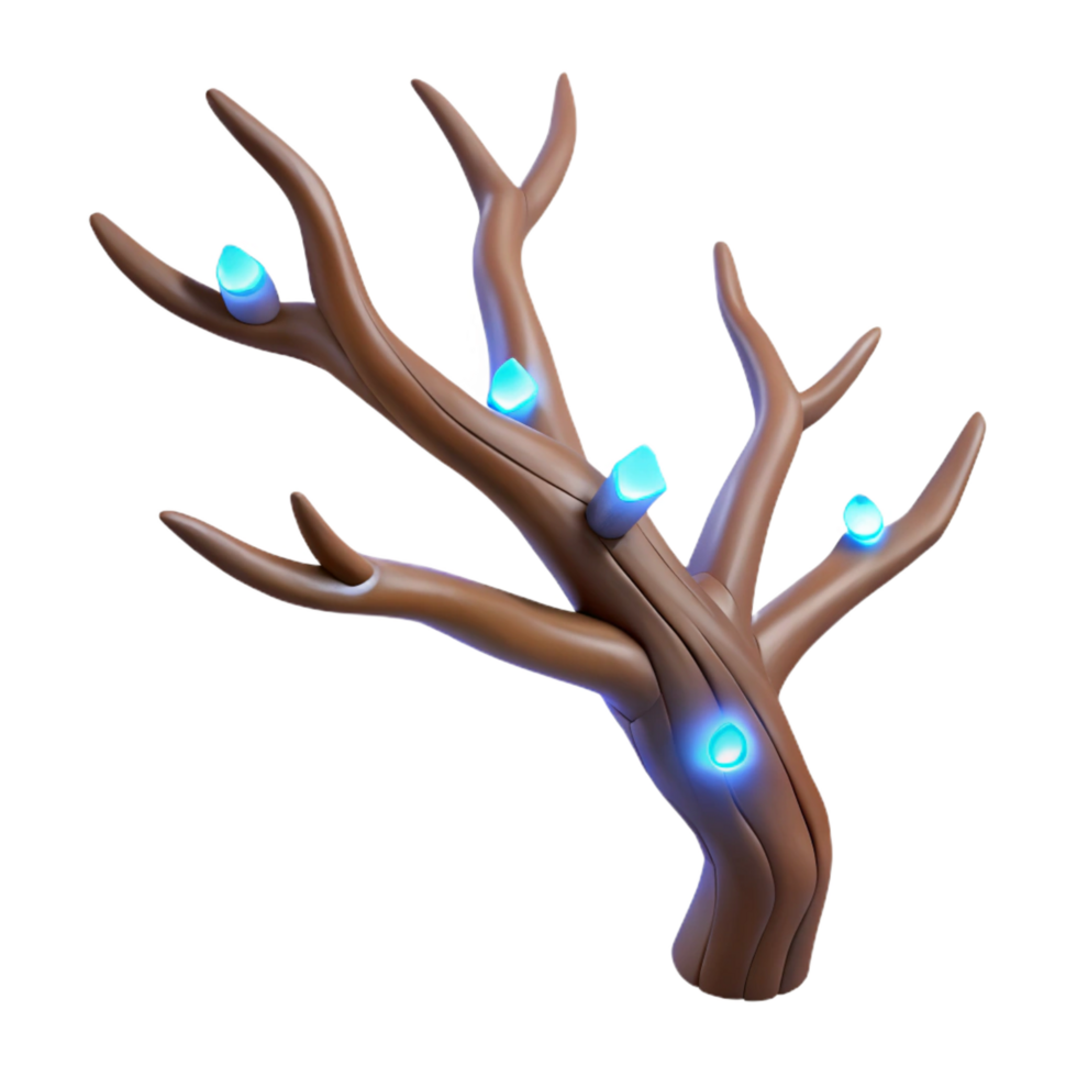 sought-after abstract A single, withered tree branch with glowing runes, NO BACKGROUND with Transparent Background. 8K png