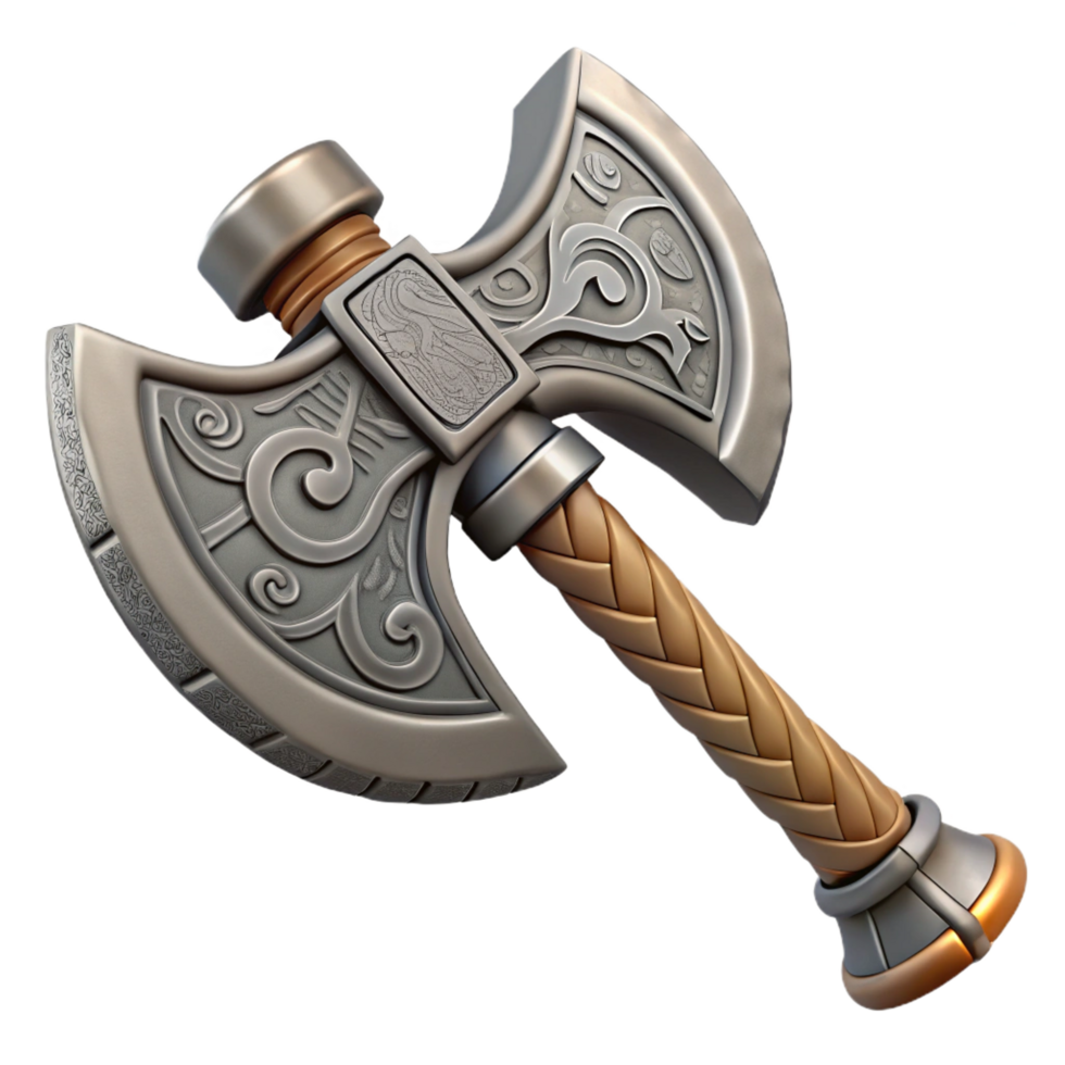intense elegant A single, ornate dwarven axe with intricate carvings, NO BACKGROUND with Transparent Background. genuine png