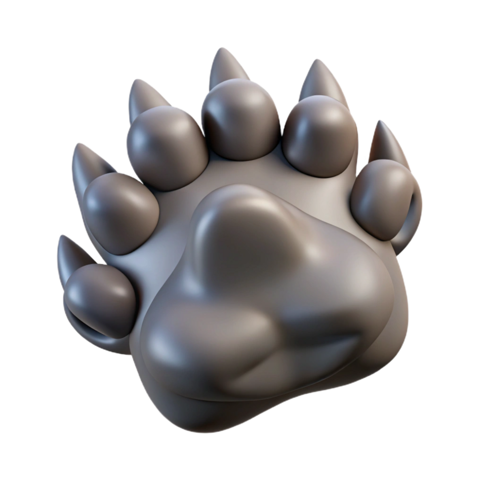 fascinating joyful gothic A realistic rendering of a wolf paw with extended claws, NO BACKGROUND with Transparent Background. masterfully captured png