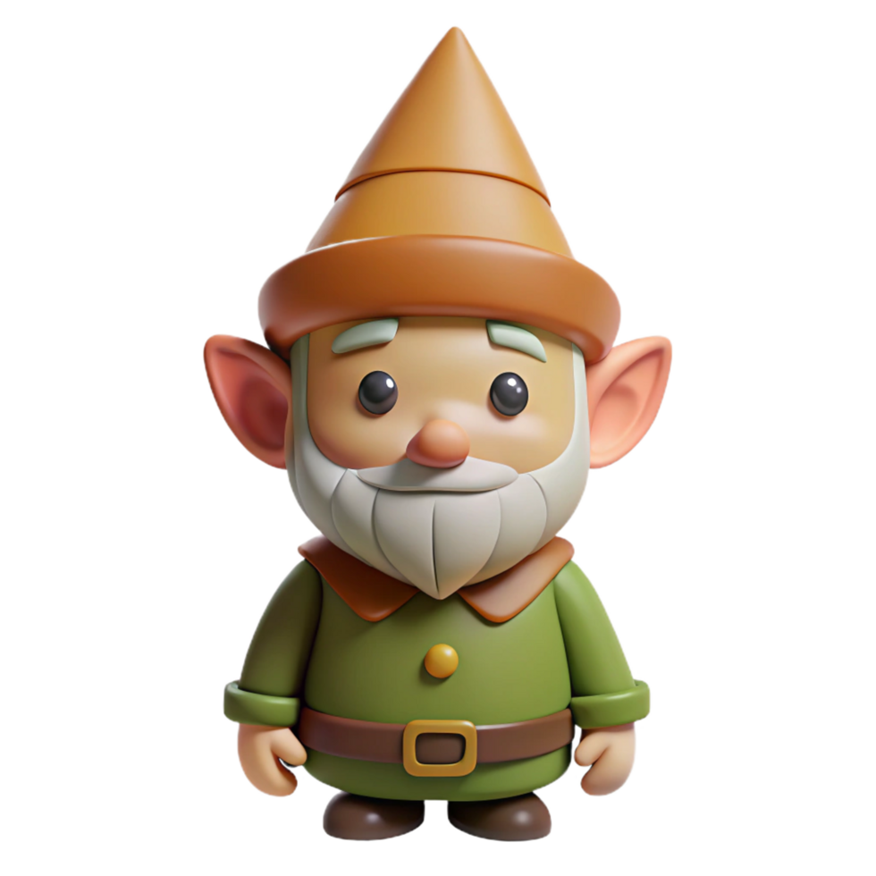 pristine contemporary A cartoon-style gnome with a pointed hat, NO BACKGROUND with Transparent Background. refined png