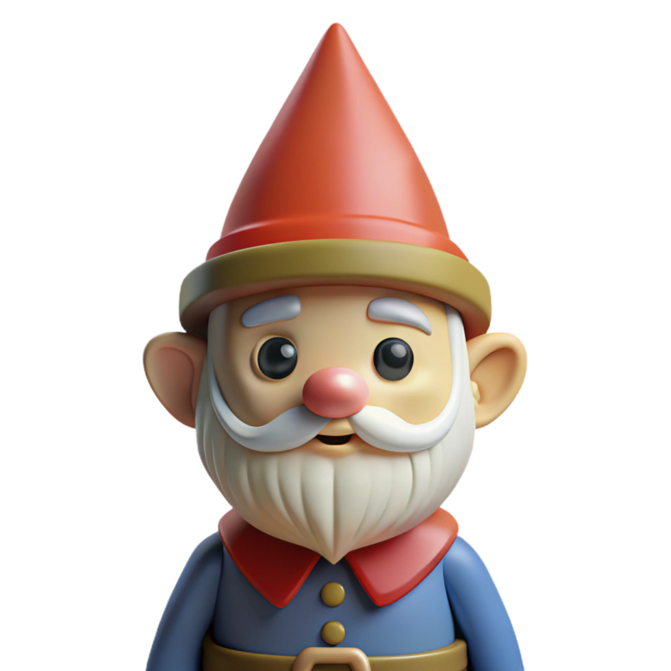 reflective splendid A cartoon-style gnome with a pointed hat, NO BACKGROUND with Transparent Background. high resolution png