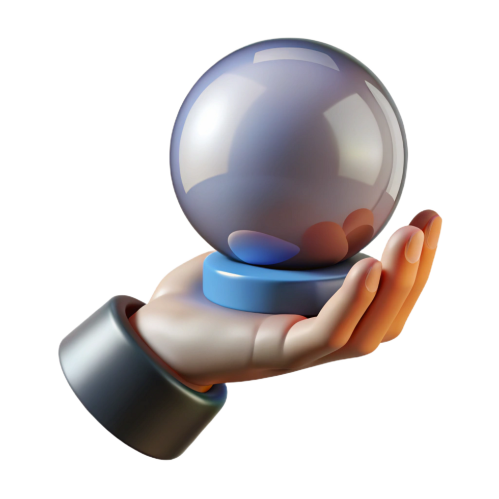 inspired mid-century A realistic rendering of a single human hand holding a crystal ball, NO BACKGROUND with Transparent Background. original png