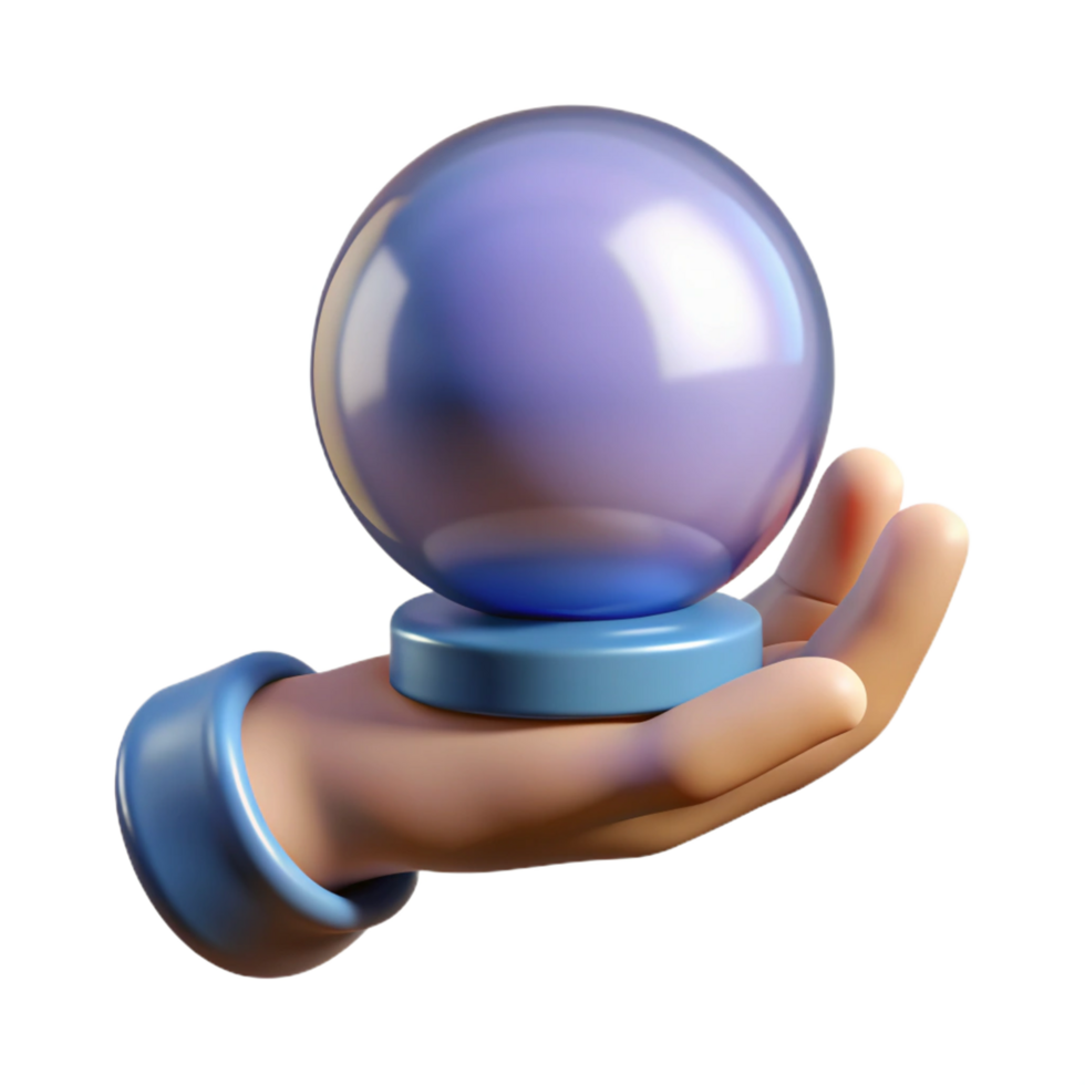 quintessential minimalist A realistic rendering of a single human hand holding a crystal ball, NO BACKGROUND with Transparent Background. original png