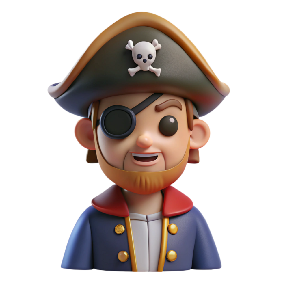 vibrant unforgettable A cartoon-style pirate with an eye patch, NO BACKGROUND with Transparent Background. png