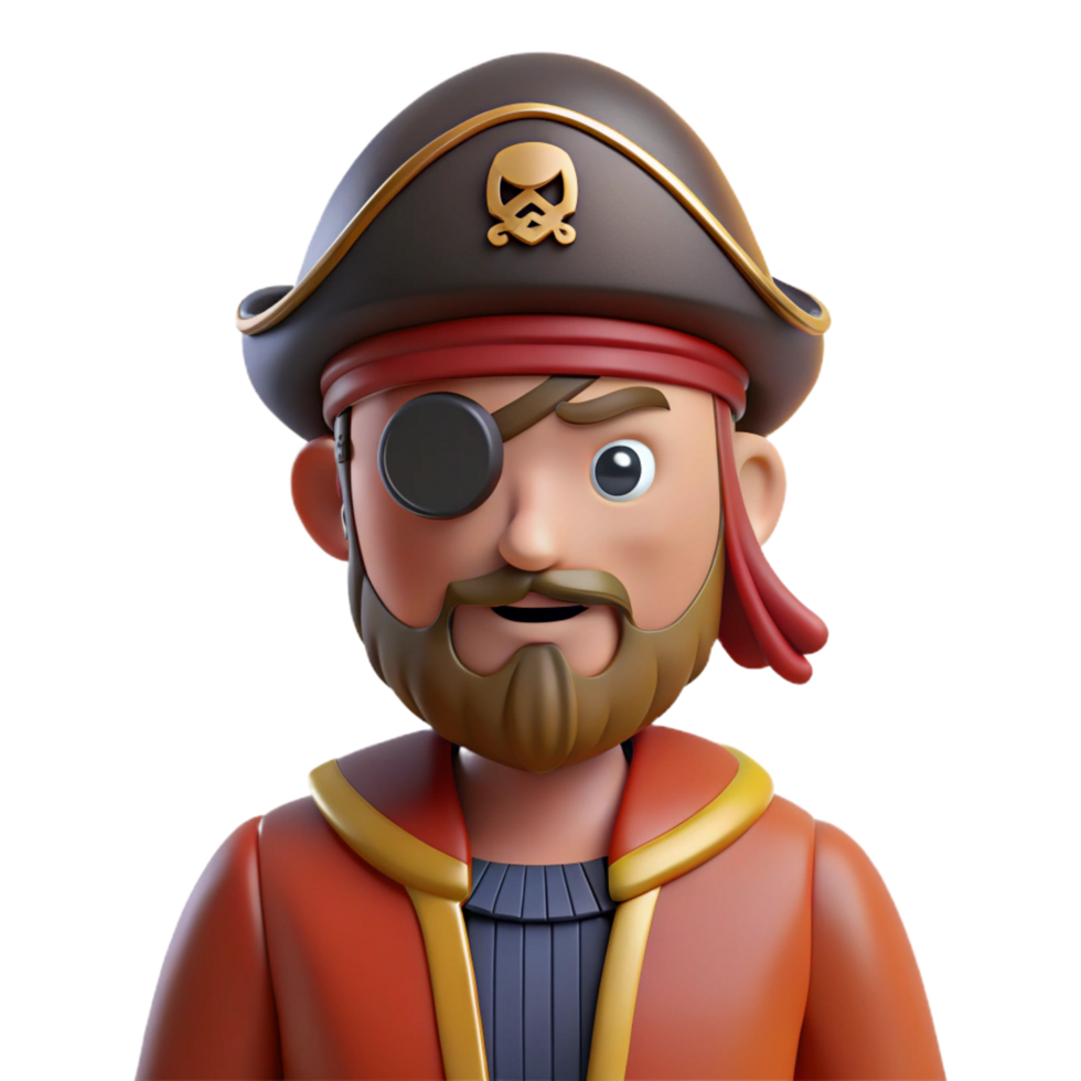 majestic classic A cartoon-style pirate with an eye patch, NO BACKGROUND with Transparent Background. sharp png