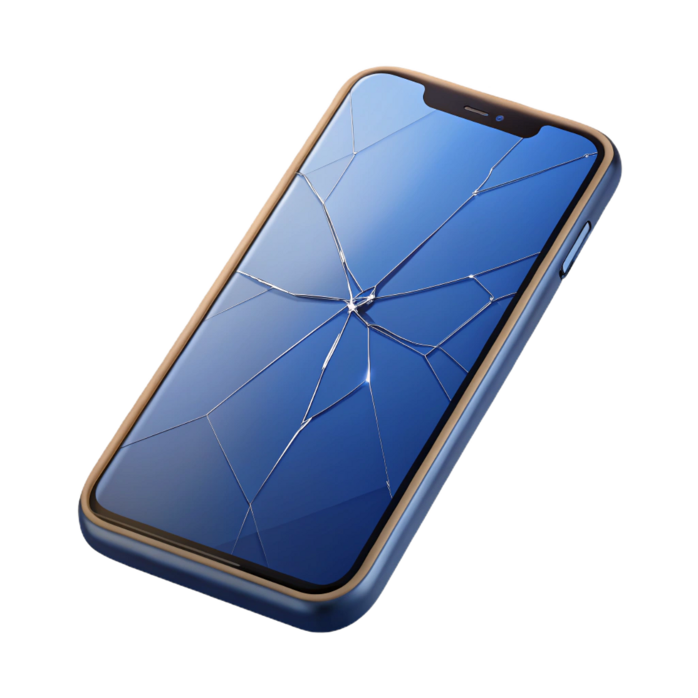 pristine peaceful urban Modern smartphone with cracked screen NO BACKGROUND with Transparent Background. original png