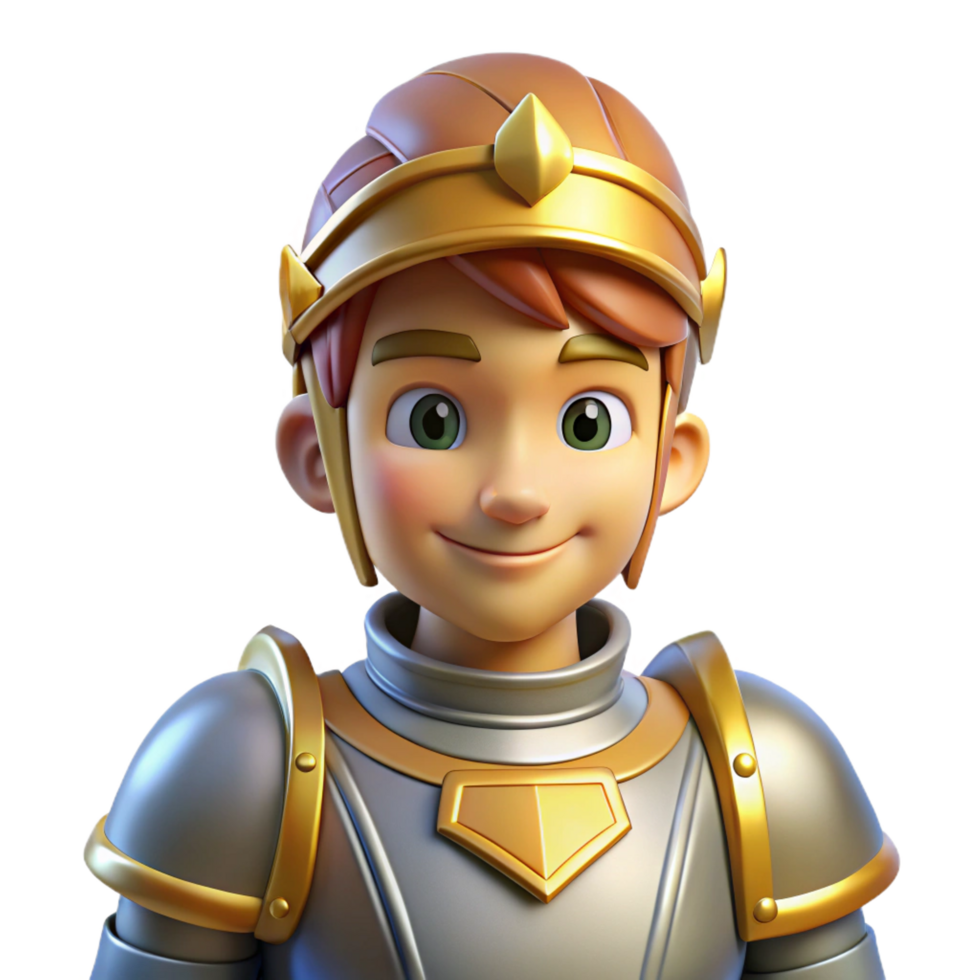 rare futuristic A cartoon-style knight with shining armor, NO BACKGROUND with Transparent Background. studio quality png