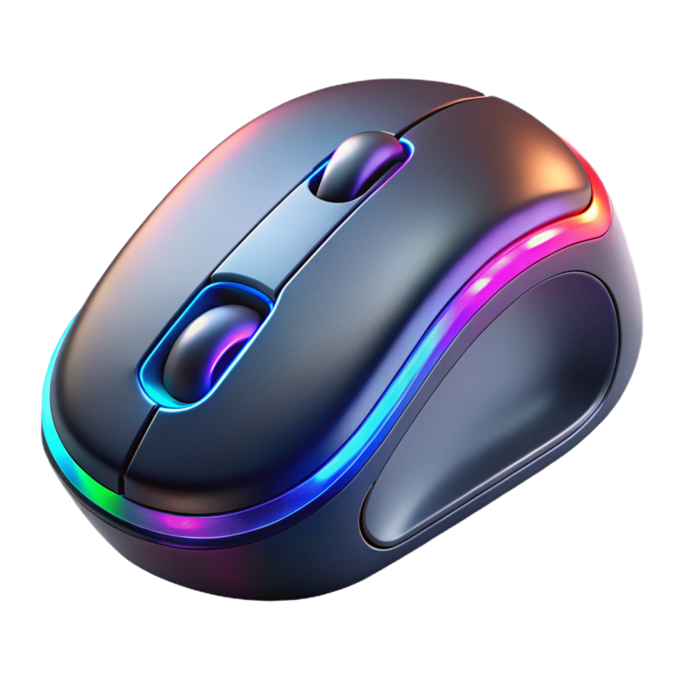 radiant modern Wireless gaming mouse with RGB lighting NO BACKGROUND with Transparent Background. refined png