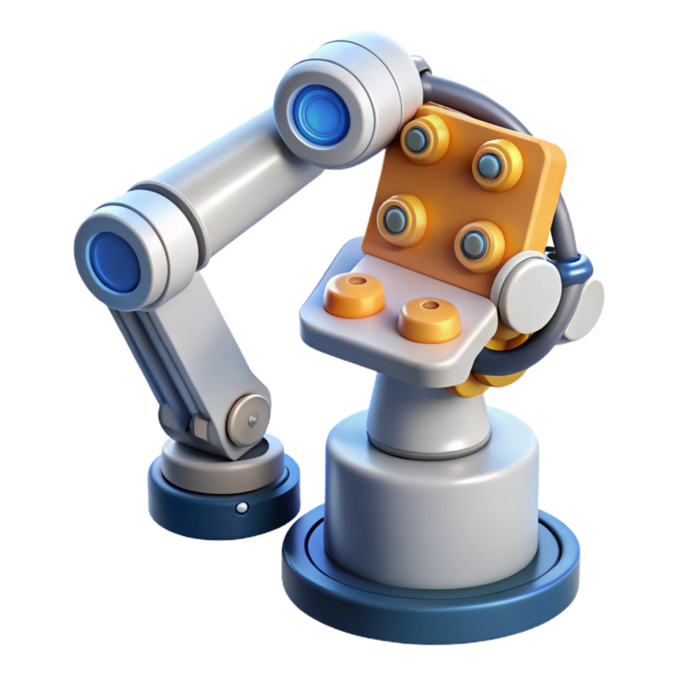 intense spectacular Robot arm holding a circuit board NO BACKGROUND with Transparent Background. studio quality png