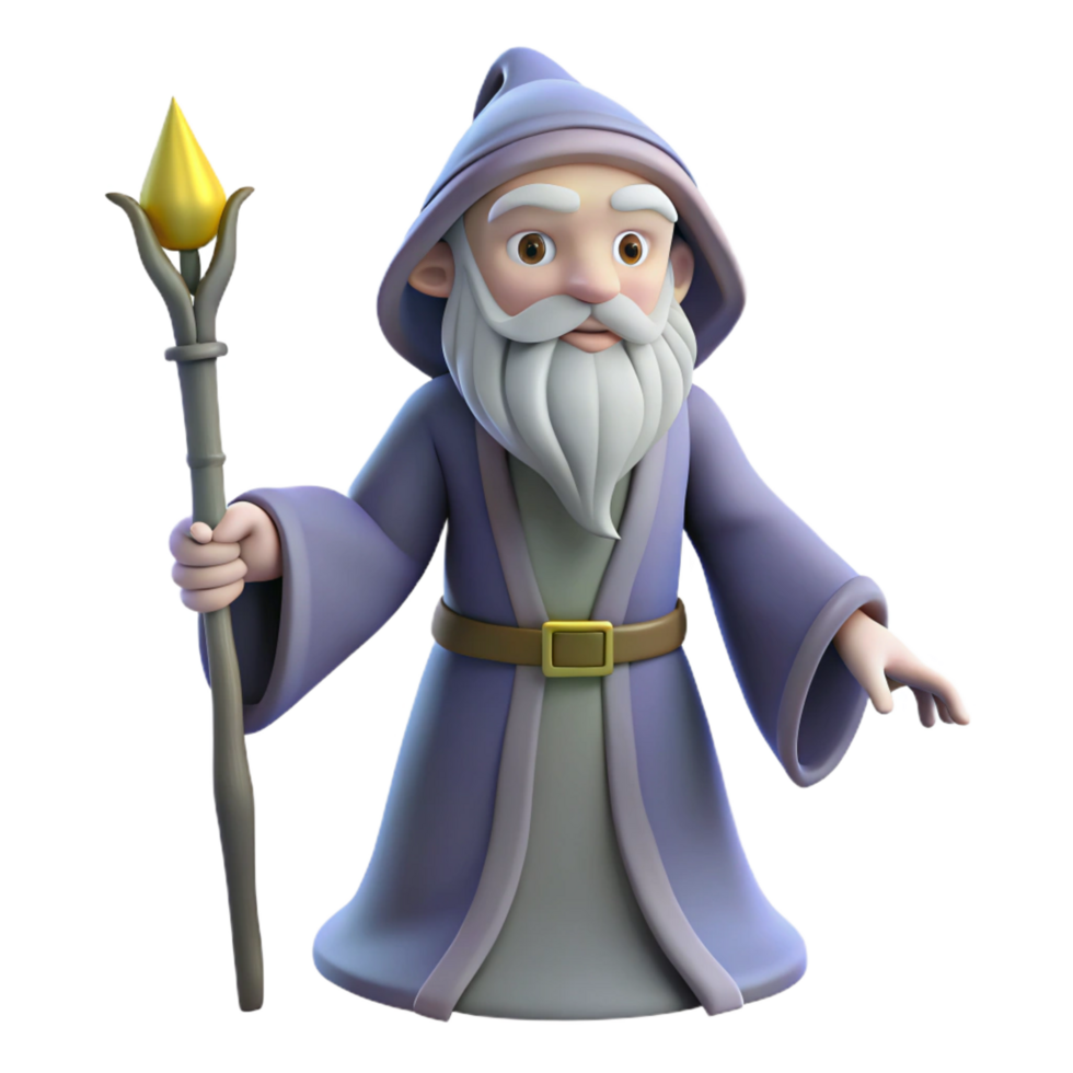vibrant mysterious tropical A wise old wizard with a long white beard and staff. NO BACKGROUND with Transparent Background. flawless png