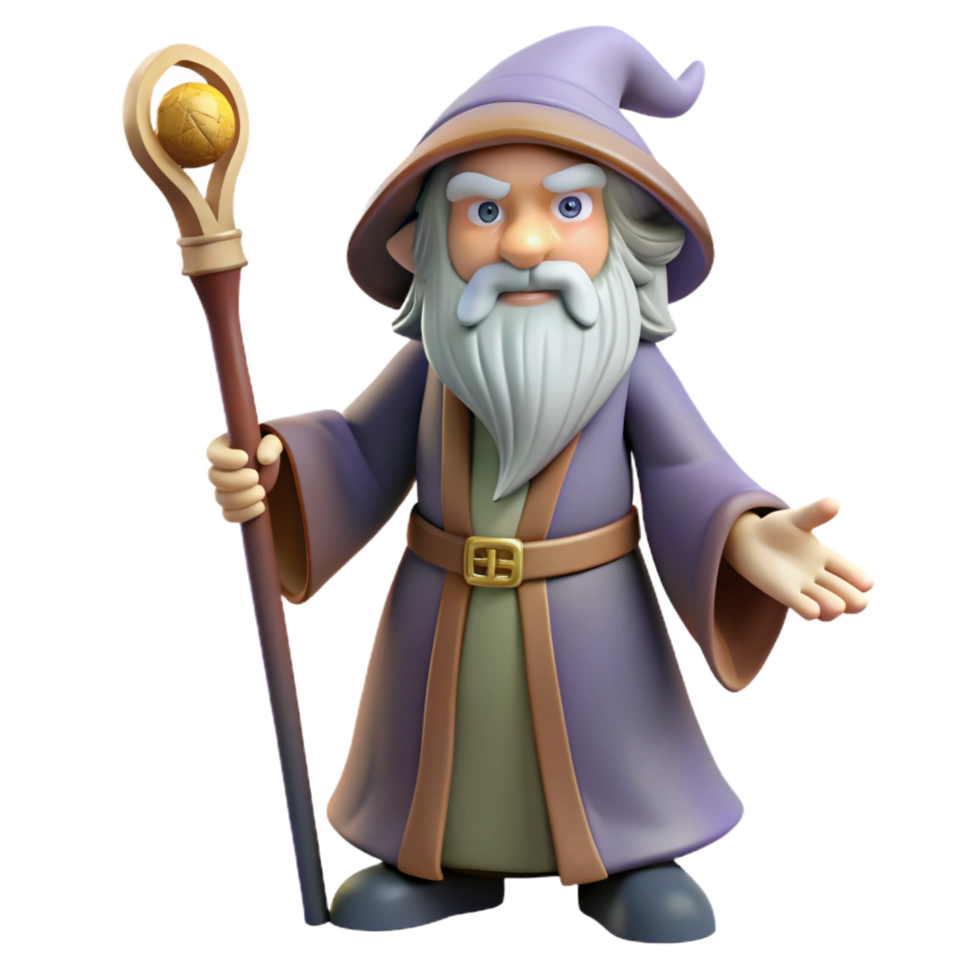 fascinating joyful classic A wise old wizard with a long white beard and staff. NO BACKGROUND with Transparent Background. luxury png