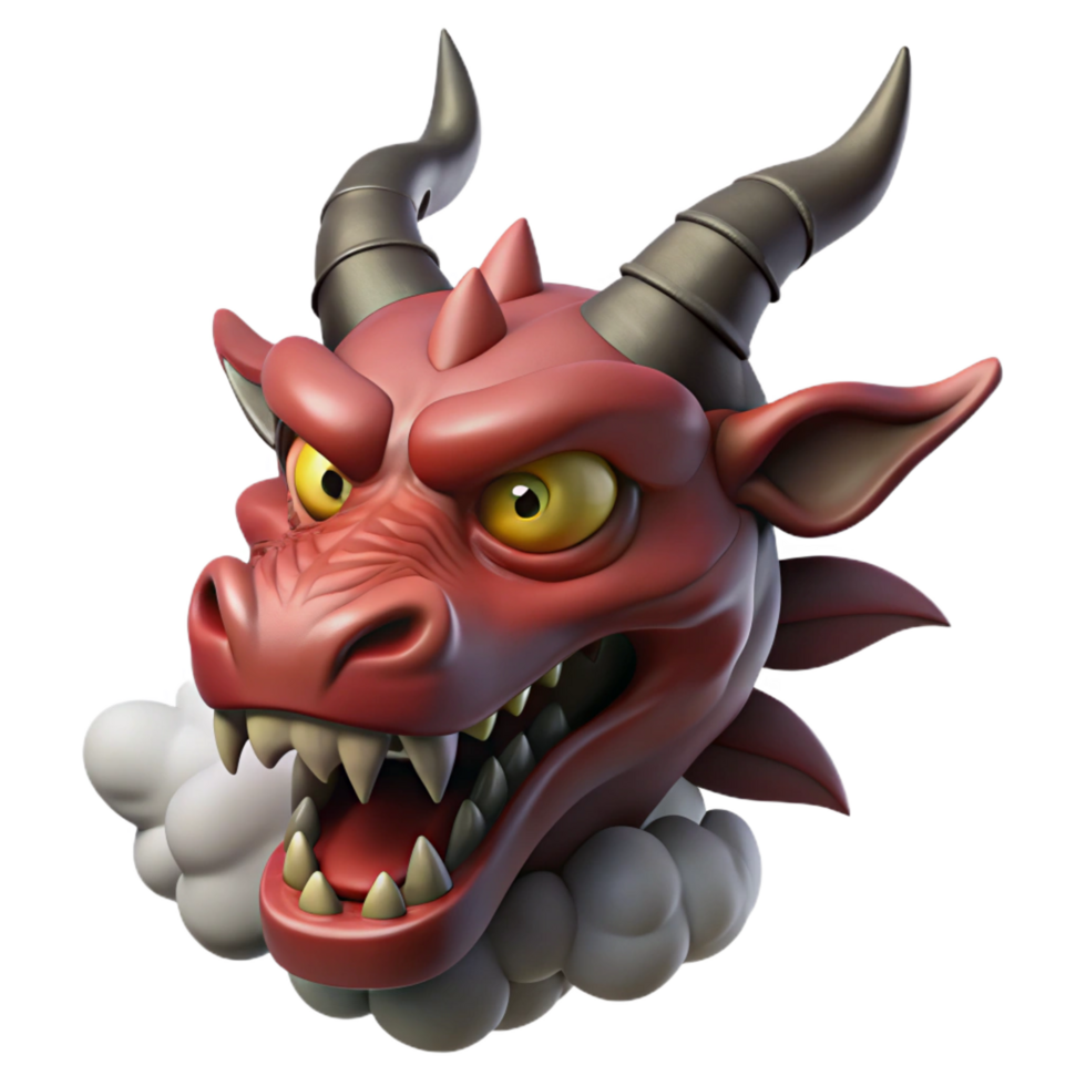 inspired industrial A menacing dragon head with smoke curling from its nostrils. NO BACKGROUND with Transparent Background. perfect clarity png