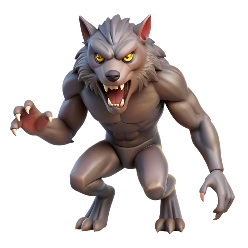 spectacular exemplary A snarling werewolf mid-transformation, claws bared. NO BACKGROUND with Transparent Background. png