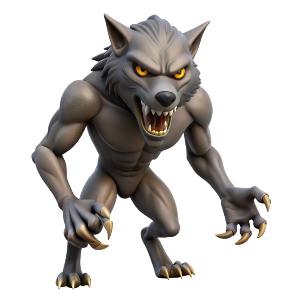 spectacular geometric A snarling werewolf mid-transformation, claws bared. NO BACKGROUND with Transparent Background. high resolution png