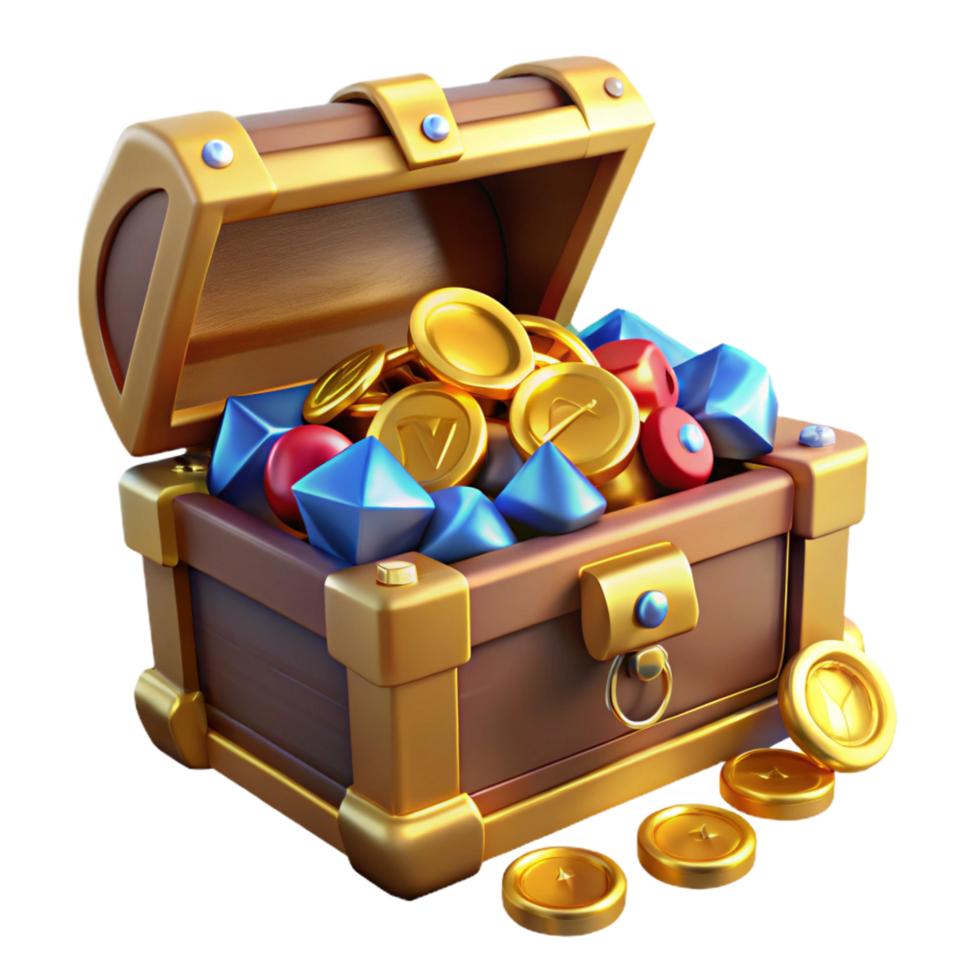 remarkable nordic A treasure chest overflowing with gold coins and jewels. NO BACKGROUND with Transparent Background. premium png