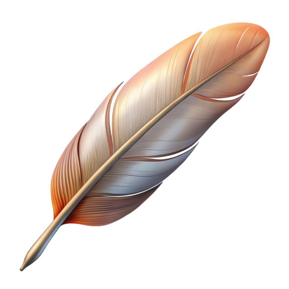 gorgeous bold industrial A single, delicate feather from a phoenix. NO BACKGROUND with Transparent Background. 8K png