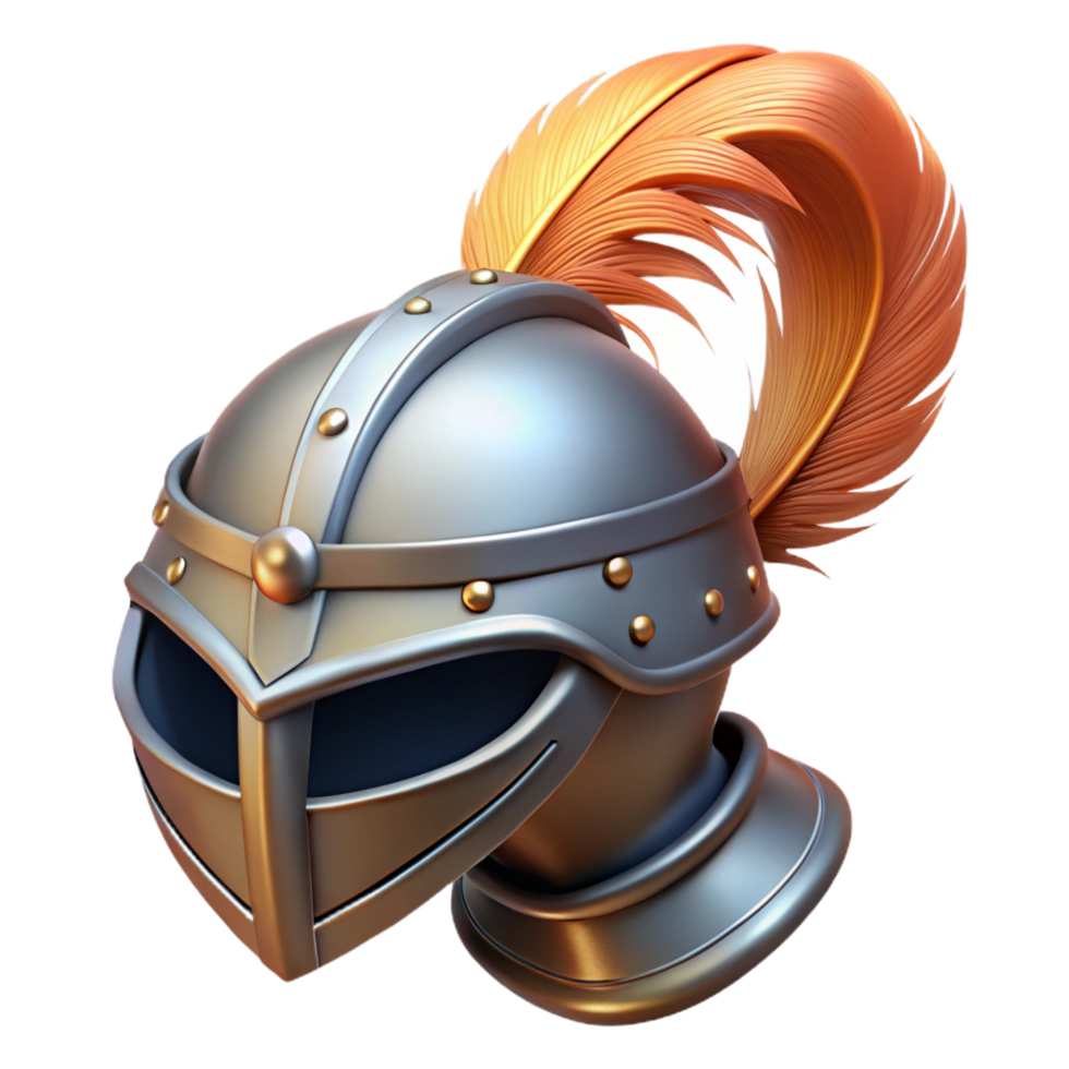 intense immaculate A knight's helmet with a feathered plume. NO BACKGROUND with Transparent Background. masterfully captured png