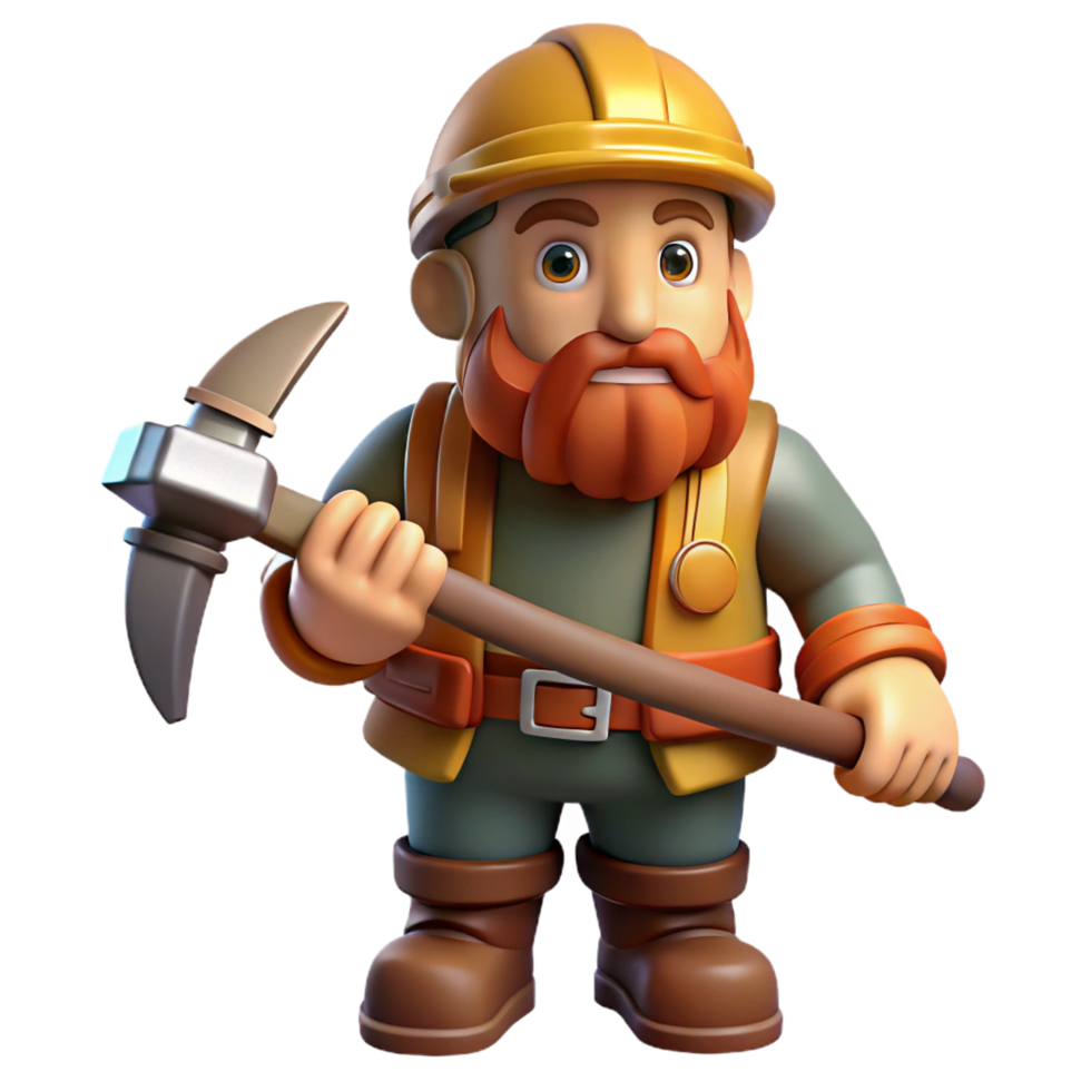 mesmerizing exemplary A sturdy dwarf miner with a pickaxe. NO BACKGROUND with Transparent Background. png