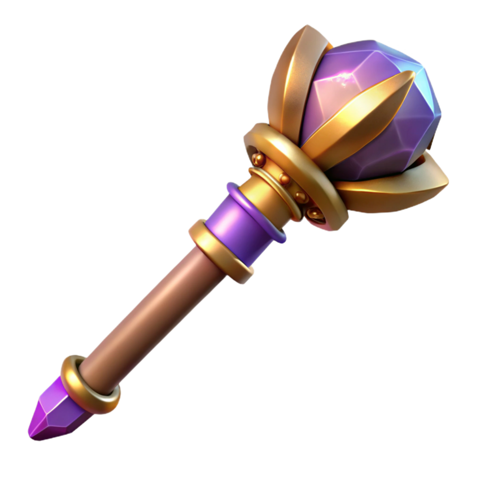 stunning reflective geometric A detailed illustration of a magical staff with a crystal top. NO BACKGROUND with Transparent Background. ultra HD png