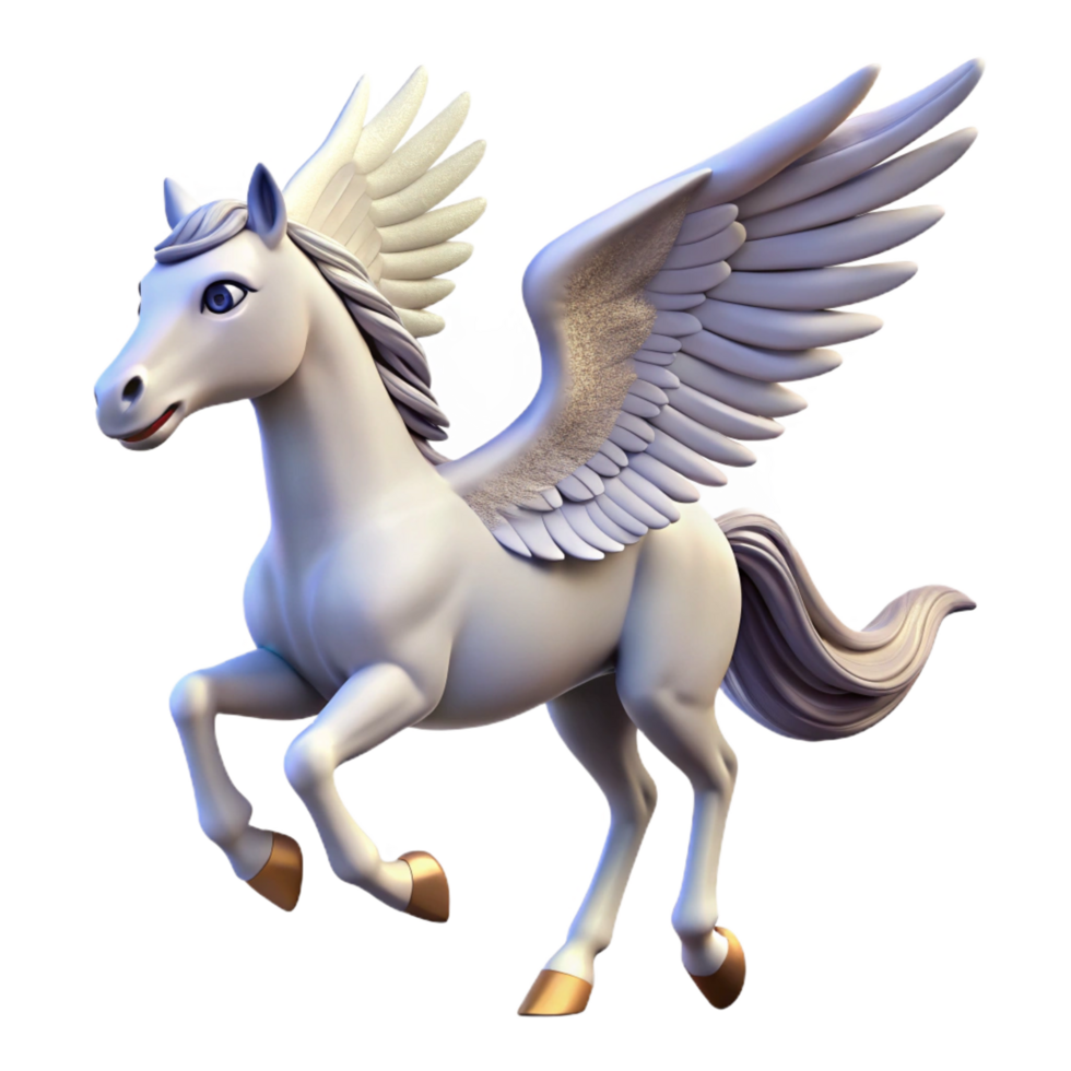 majestic iconic A graceful pegasus with feathered wings. NO BACKGROUND with Transparent Background. png